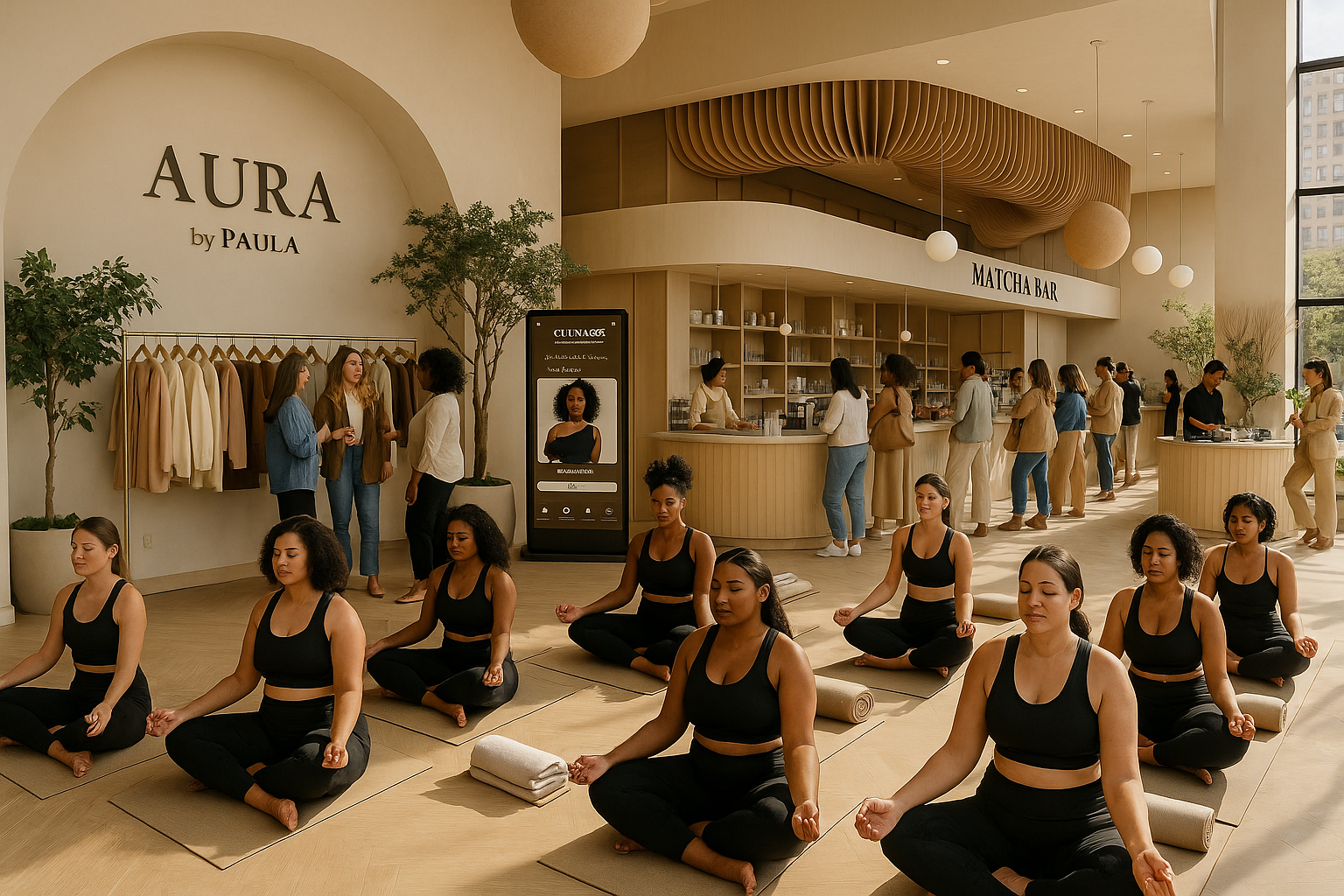 Aura by Paula brand collage — wellness, fashion, and music elements