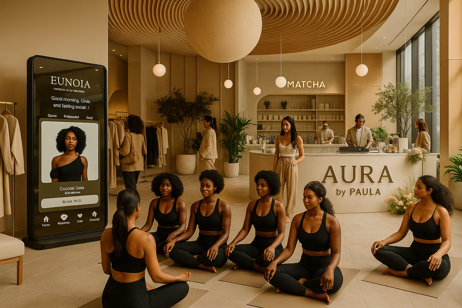 Founder-led wellness session with warm lighting and soft sage accents