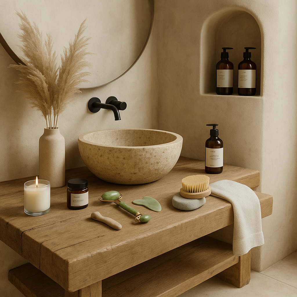 Curated wellness tools styled on a marble tray